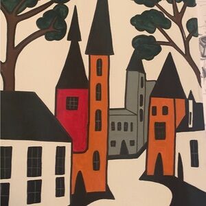 Art by me  size 16x30 Charming Village Scene Art